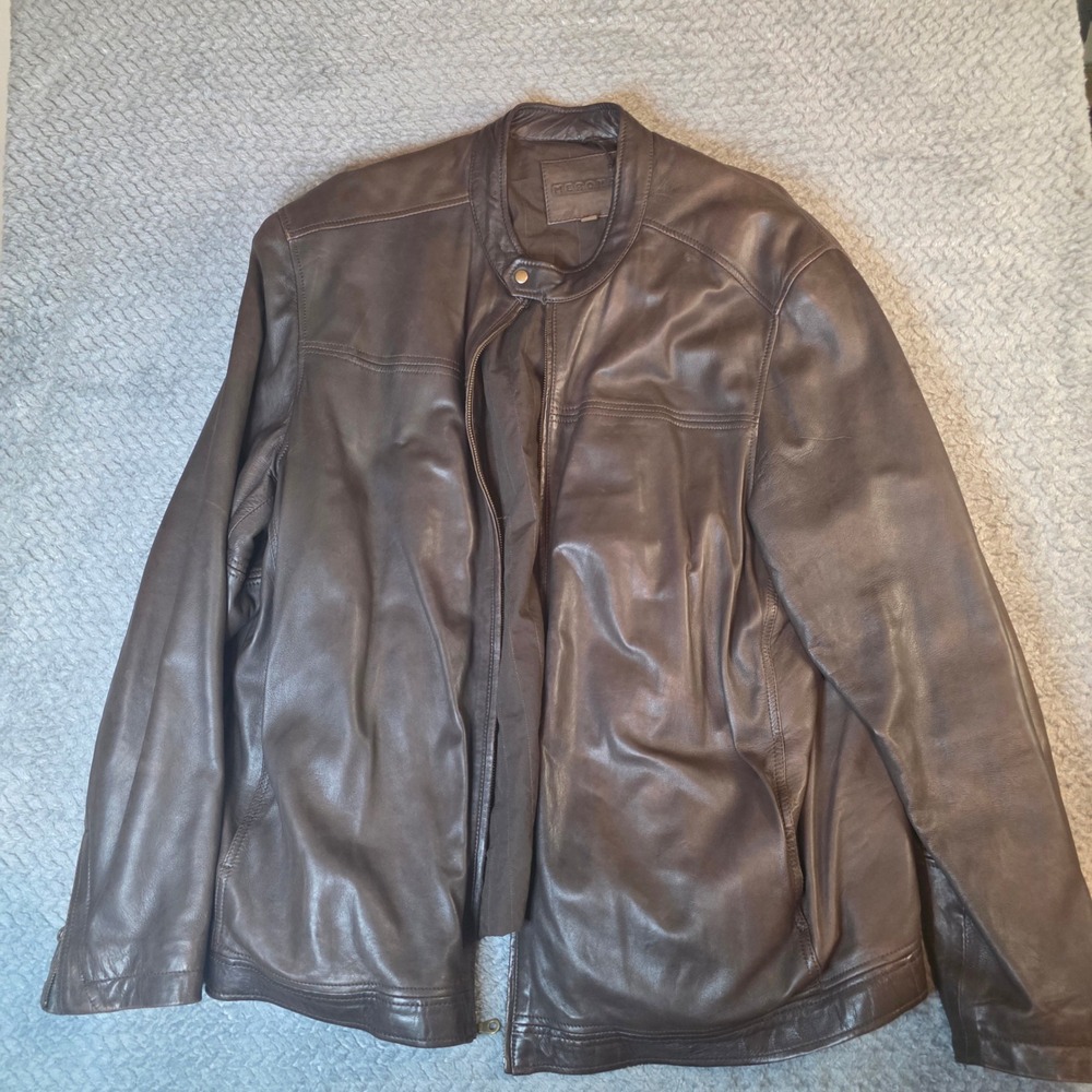 Menona Men's‎ Brown 100% Leather Cafe Racer Moto Jacket XXL YKK Zip Pakistan